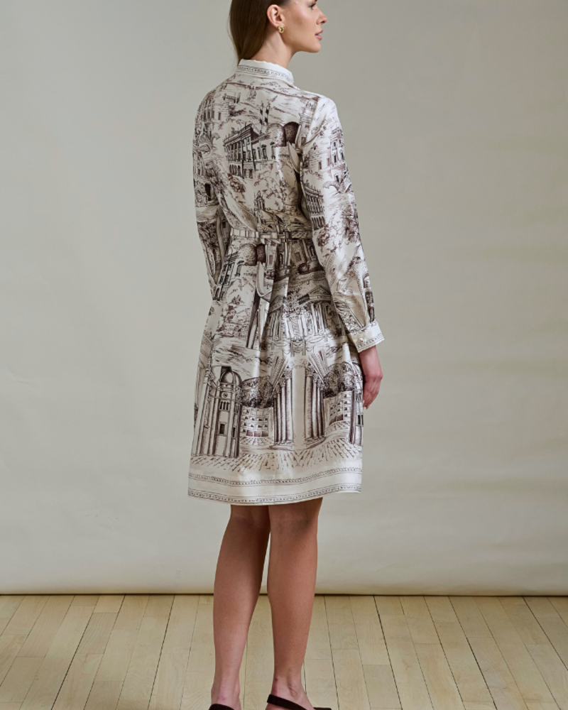 SILK SHIRT DRESS WITH BELT PRINT: LAKE COMO