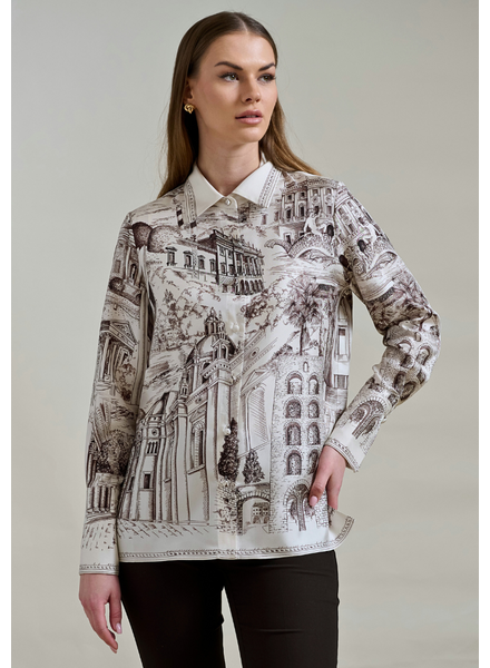 COLLARED SILK PRINTED SHIRT: LAKE COMO CHOCOLATE