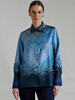COLLARED SILK PRINTED SHIRT: SAFARI BLUE
