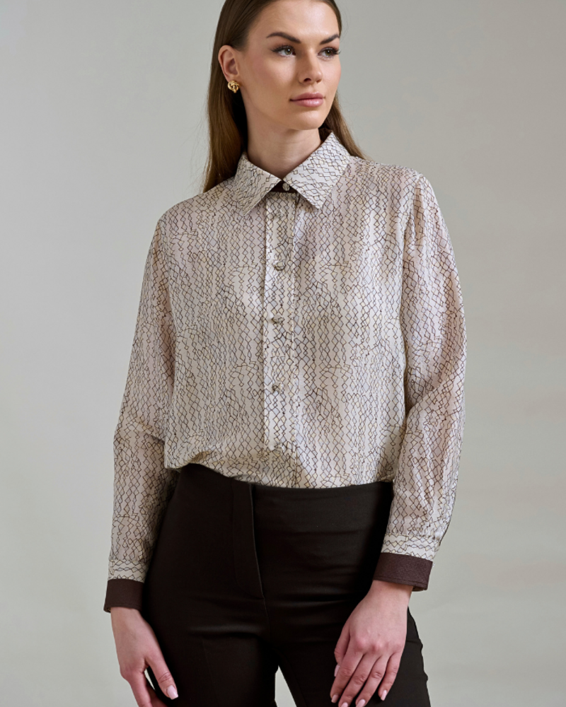 COLLARED SILK PRINTED SHIRT: SARATOGA