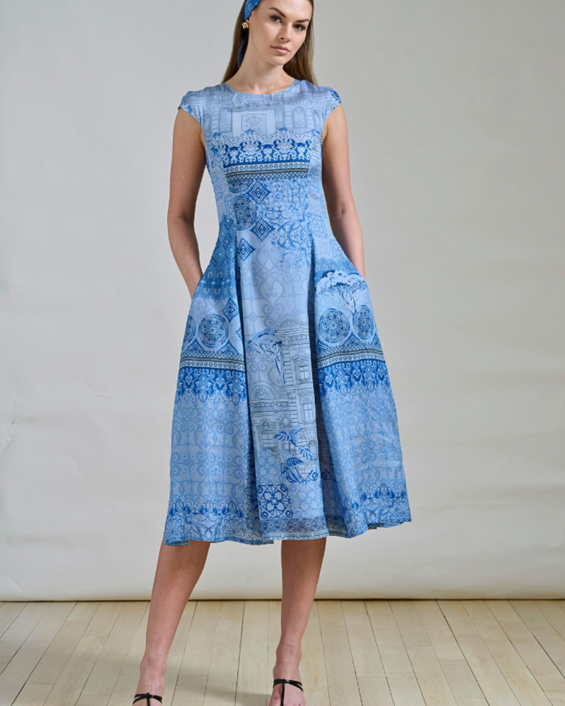 LONG SILK DRESS WITH CAP SLEEVES: SEVILLE