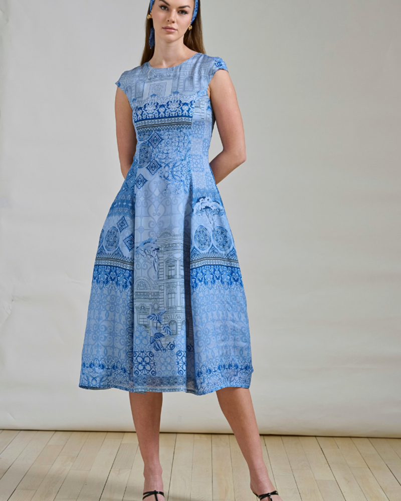 LONG SILK DRESS WITH CAP SLEEVES: SEVILLE