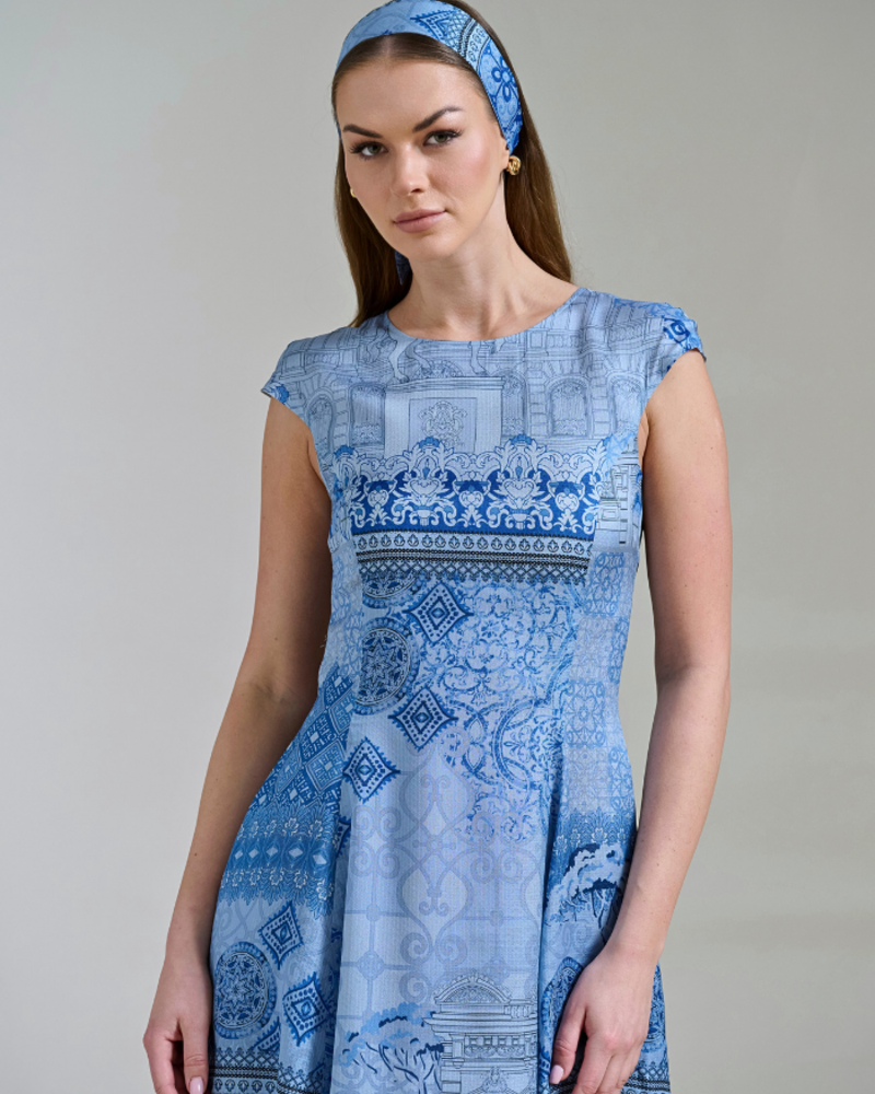 LONG SILK DRESS WITH CAP SLEEVES: SEVILLE