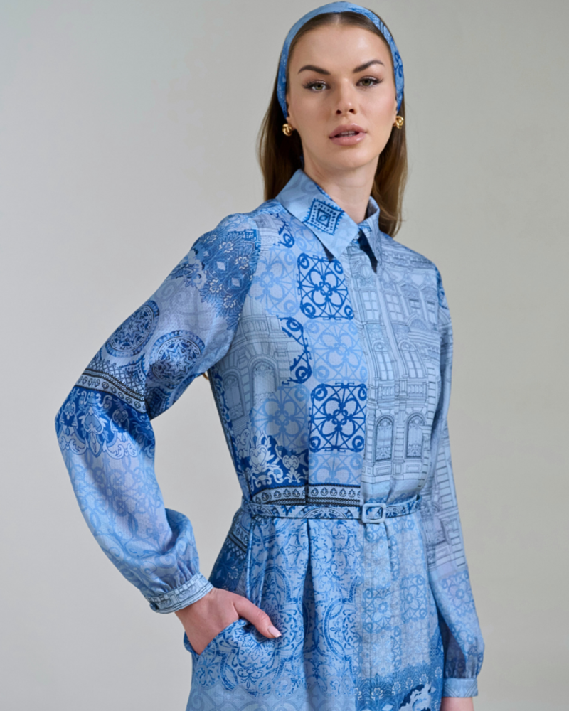 SILK LONG SLEEVE DRESS PRINTED SEVILLE