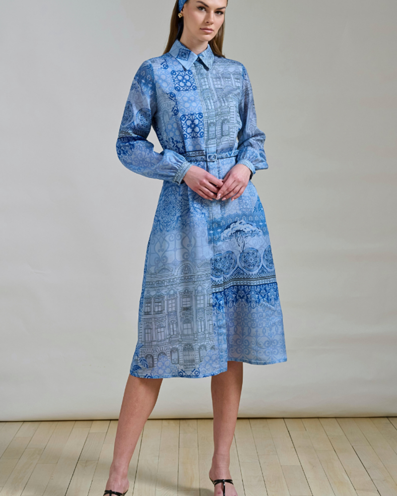 SILK LONG SLEEVE DRESS PRINTED SEVILLE