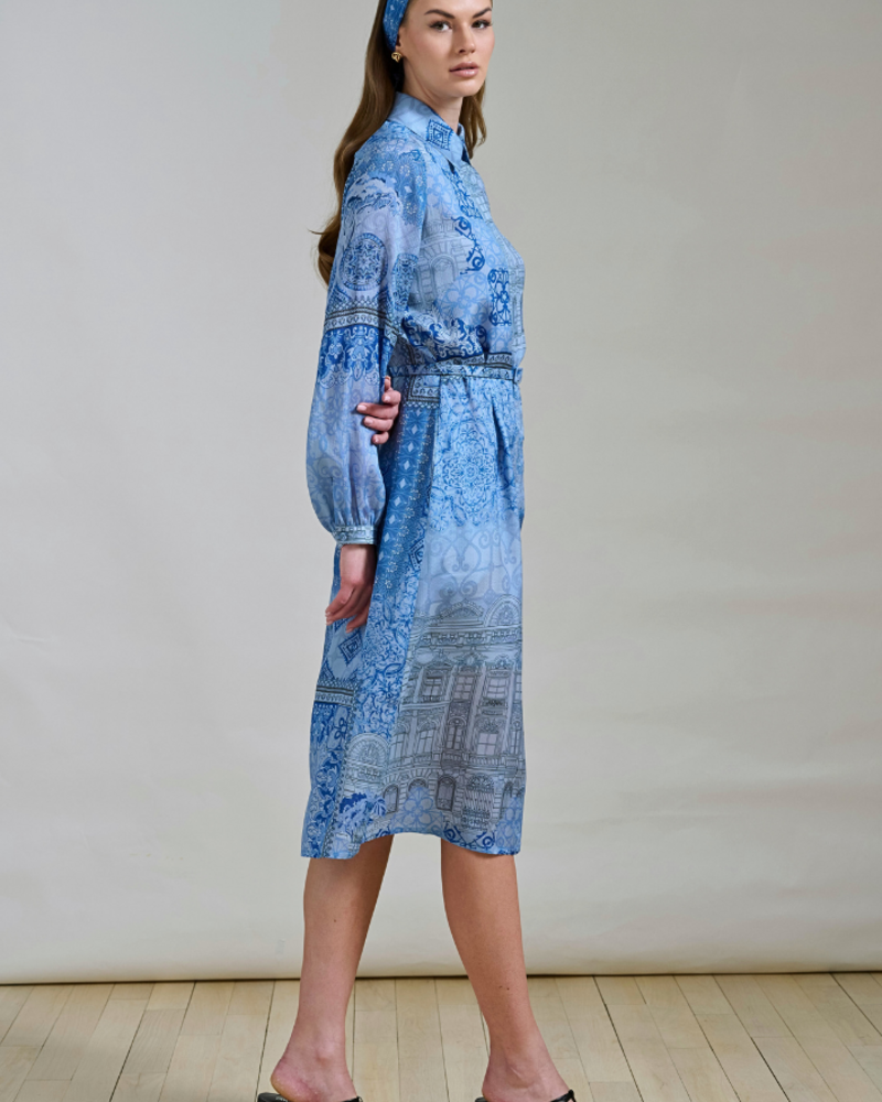 SILK LONG SLEEVE DRESS PRINTED SEVILLE