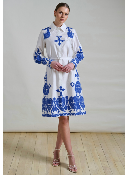 LONG COTTON DRESS EMBROIDERY BLUE DRESS