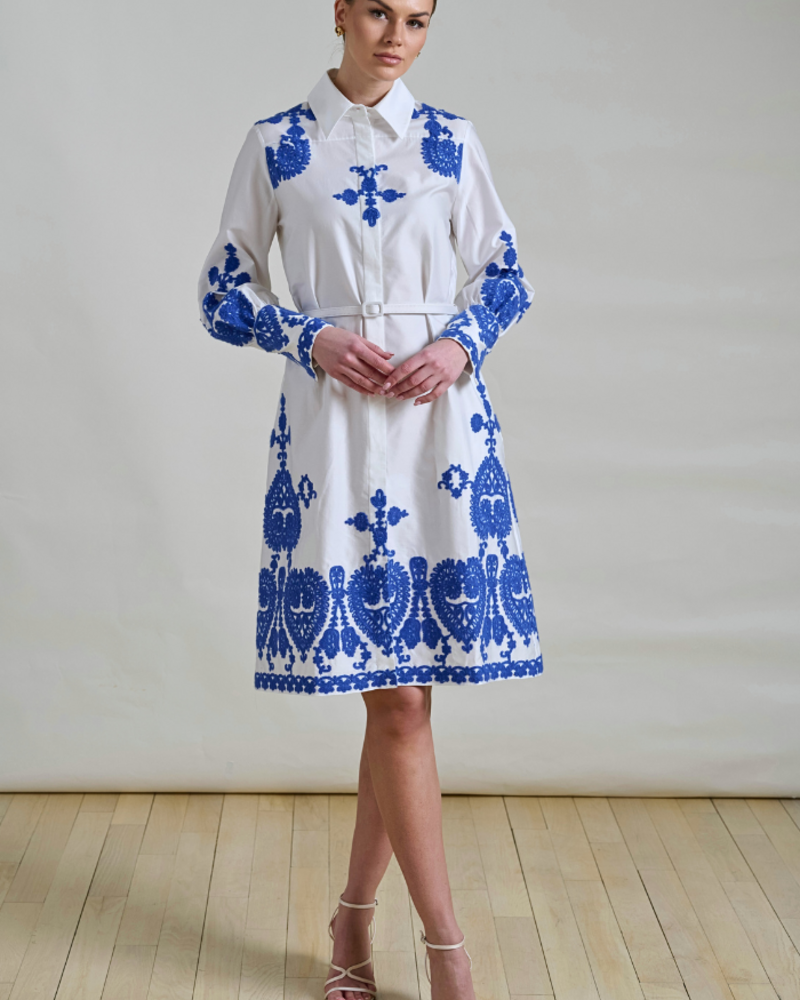 LONG COTTON DRESS EMBROIDERY BLUE DRESS