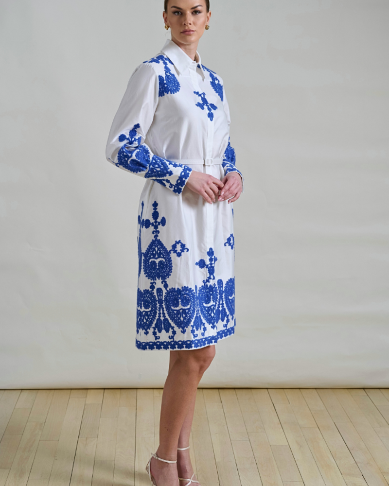 LONG COTTON DRESS EMBROIDERY BLUE DRESS