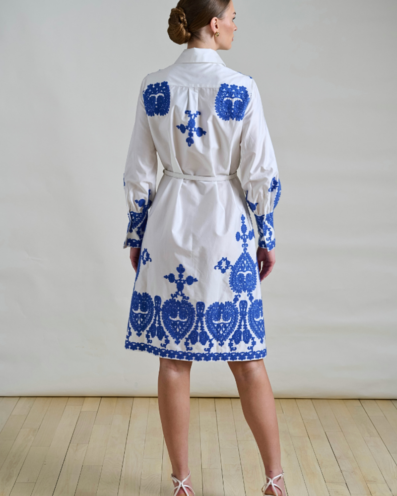 LONG COTTON DRESS EMBROIDERY BLUE DRESS