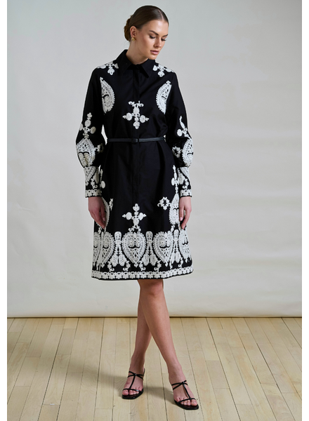 LONG COTTON DRESS EMBROIDERY BLACK DRESS