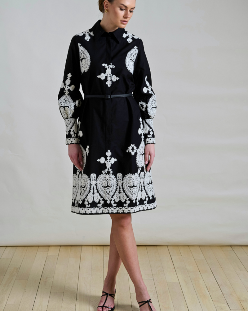 LONG COTTON DRESS EMBROIDERY BLACK DRESS