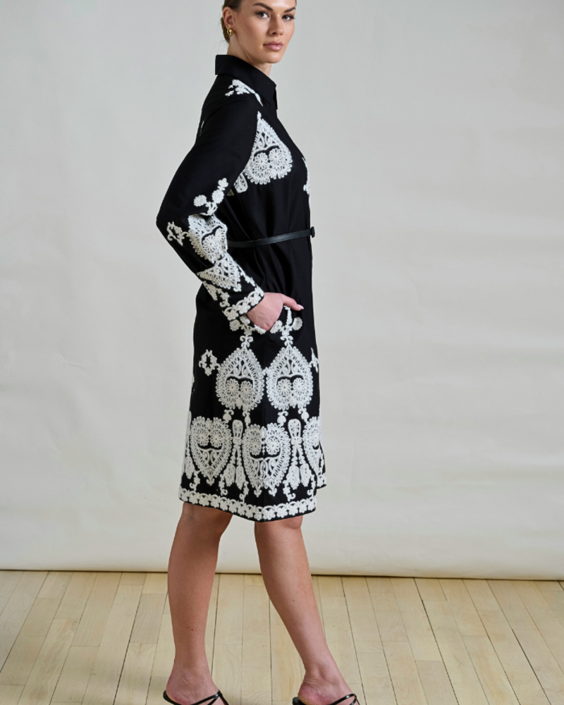 LONG COTTON DRESS EMBROIDERY BLACK DRESS
