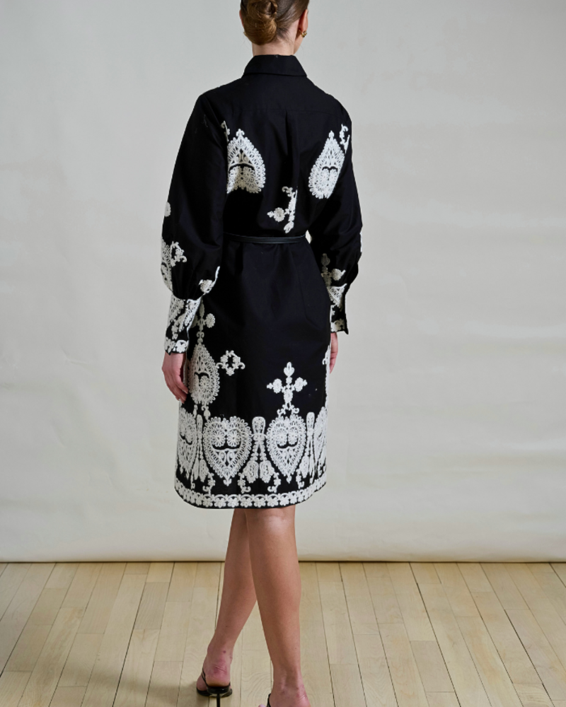 LONG COTTON DRESS EMBROIDERY BLACK DRESS