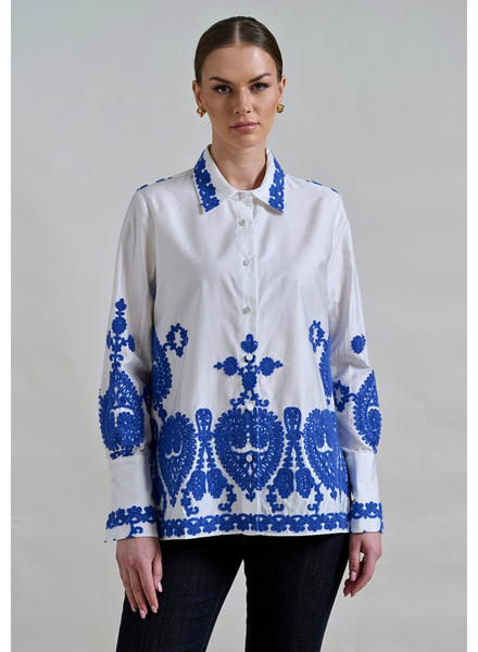 COTTON PRINTED SHIRT: EMBROIDERY BLUE