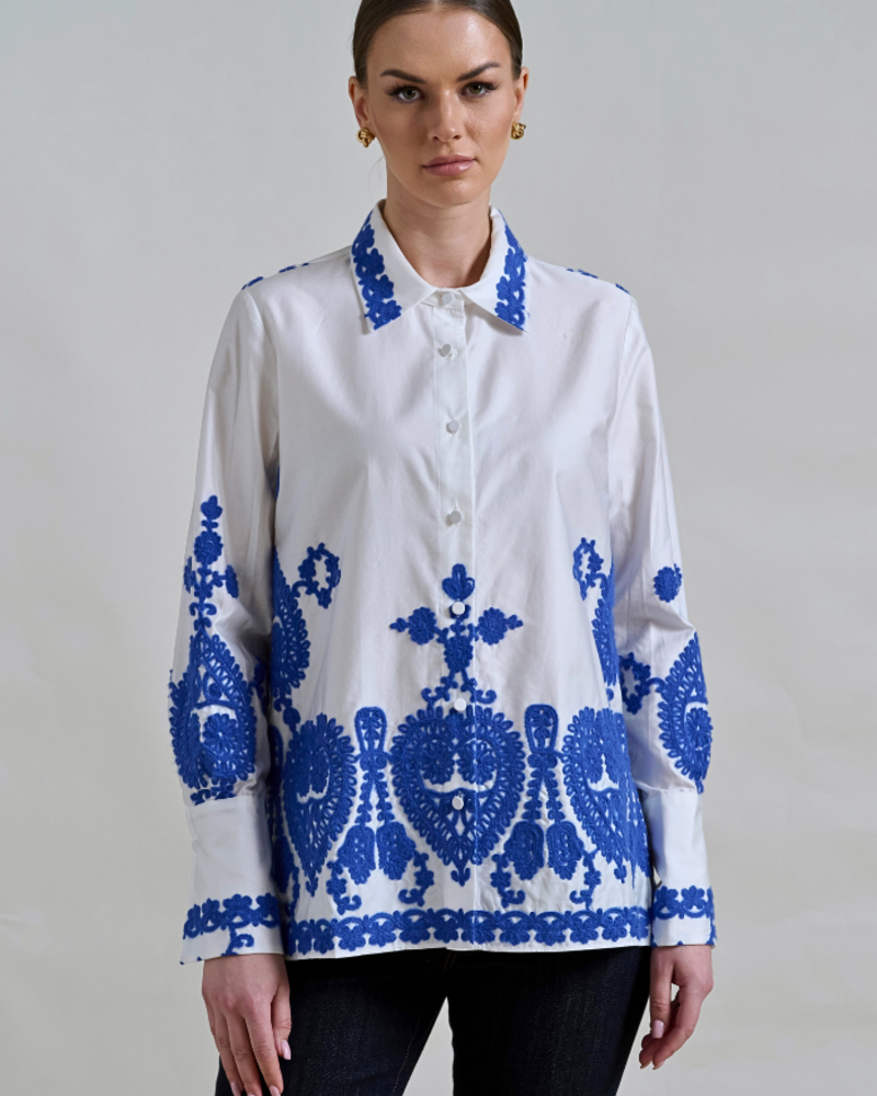 COTTON PRINTED SHIRT: EMBROIDERY BLUE