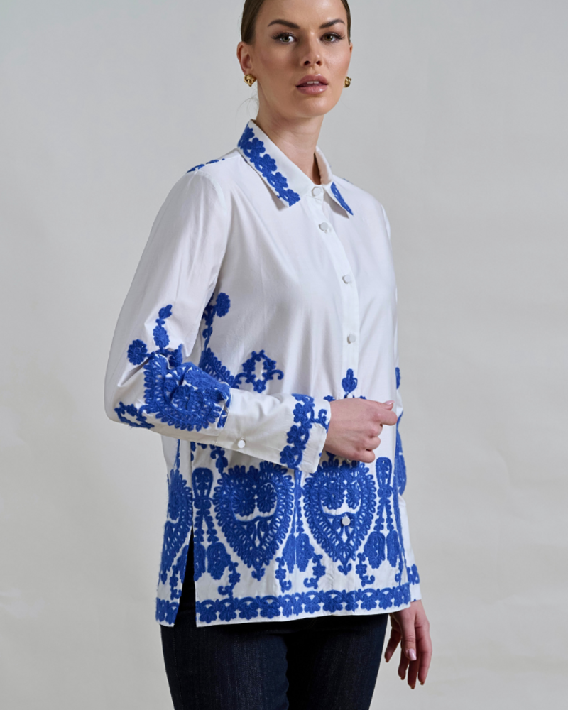 COTTON PRINTED SHIRT: EMBROIDERY BLUE