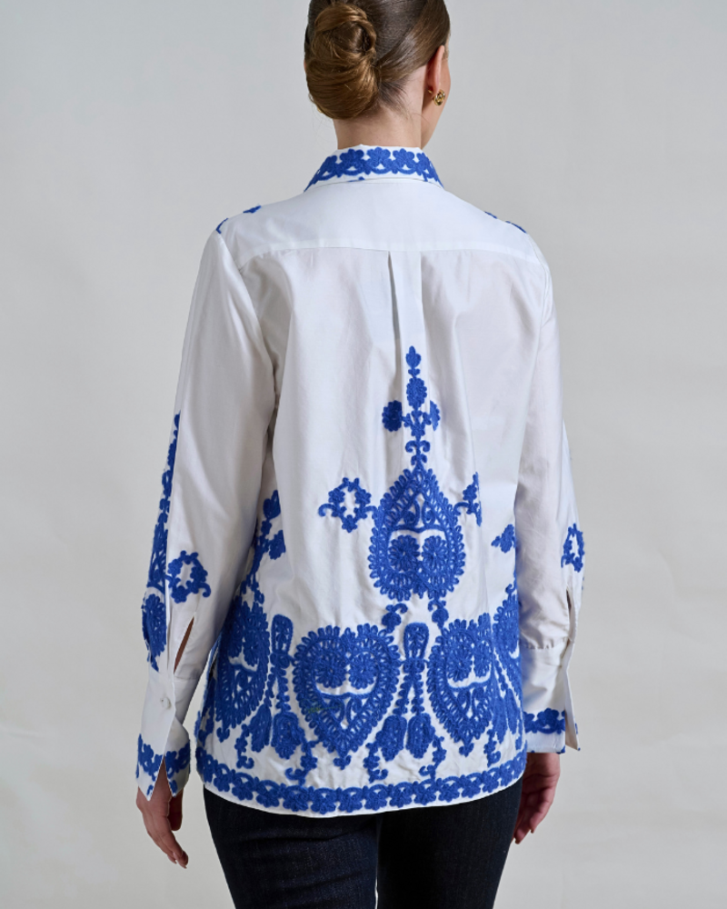 COTTON PRINTED SHIRT: EMBROIDERY BLUE