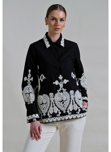 COTTON PRINTED SHIRT: EMBROIDERY BLACK