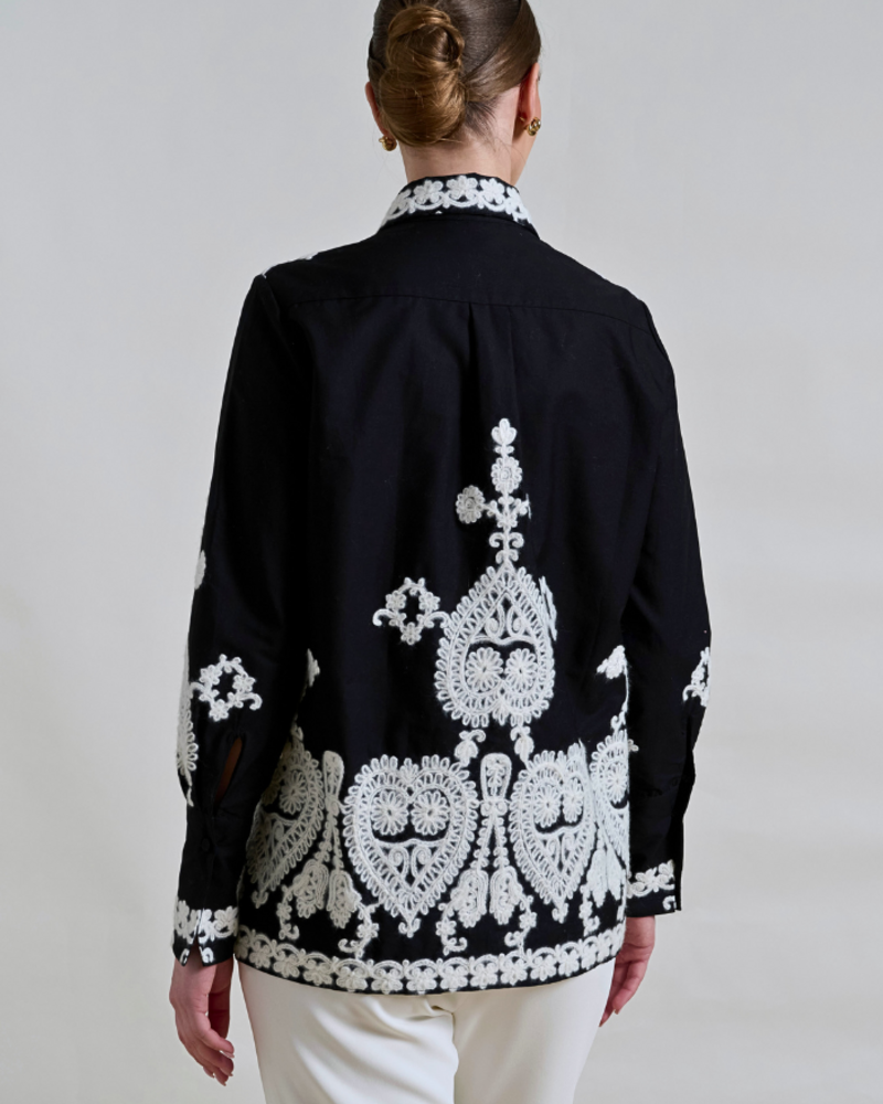 COTTON PRINTED SHIRT: EMBROIDERY BLACK