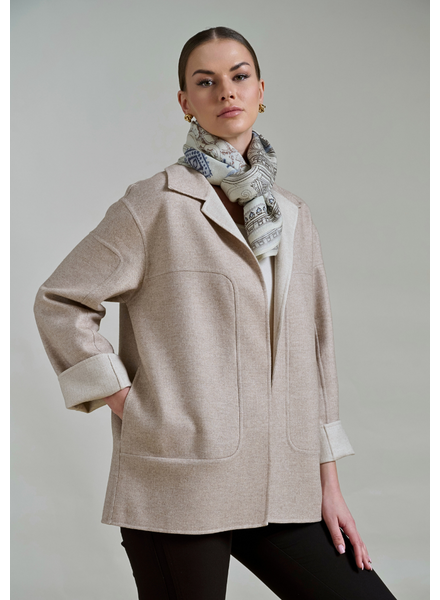 DOUBLE FACE CHECKERED CASHMERE W/ POCKETS : BEIGE