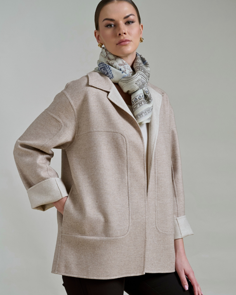 DOUBLE FACE CHECKERED CASHMERE W/ POCKETS : BEIGE