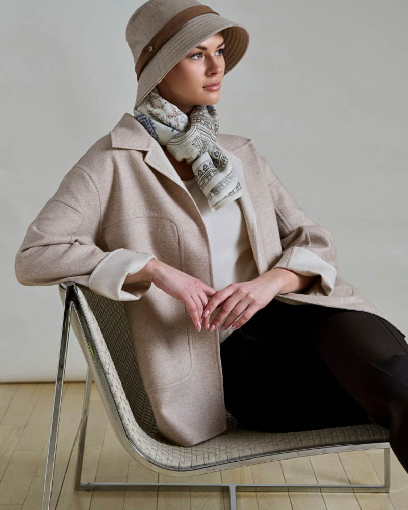 DOUBLE FACE CHECKERED CASHMERE W/ POCKETS : BEIGE
