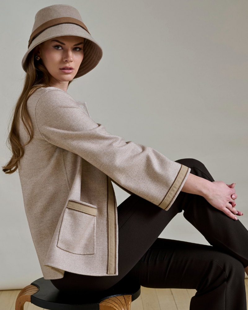 DOUBLE FACE CASHMERE & SILK JACKET W/ POCKETS : BEIGE