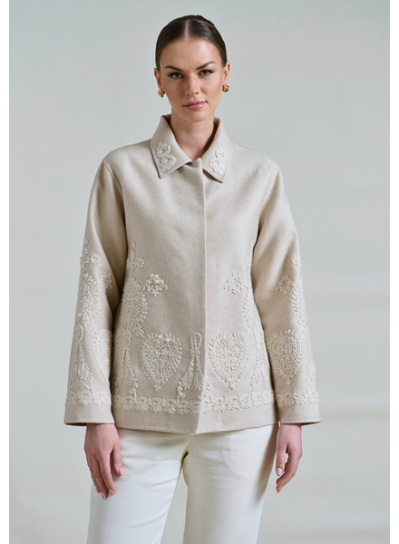 CASHMERE BUTTON DOWN WHITE EMBROIDERY CASHMERE AND SILK BEIGE JACKET