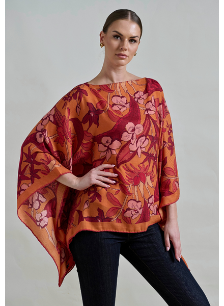 PRINTED CASHMERE PONCHO: ZANZIBAR: ORANGE