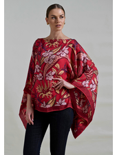 PRINTED CASHMERE PONCHO: ZANZIBAR: RED
