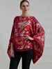 PRINTED CASHMERE PONCHO: ZANZIBAR: RED
