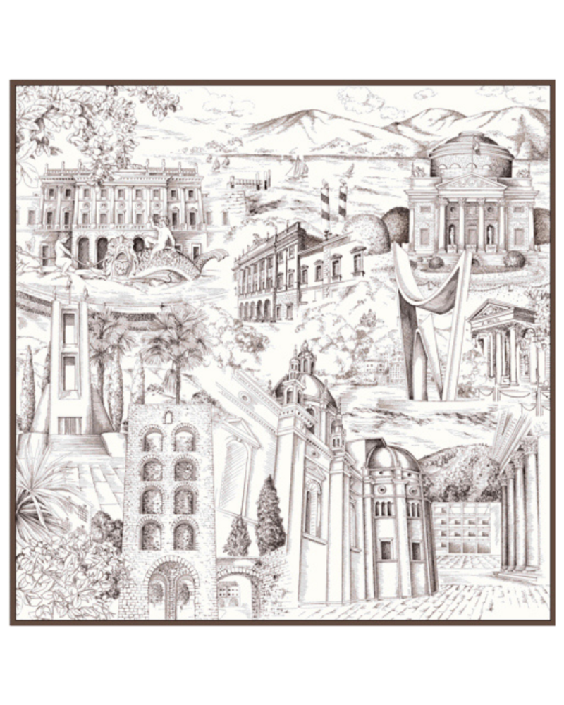 CASHMERE PRINTED SCARF: MODERN COMO: CHOC