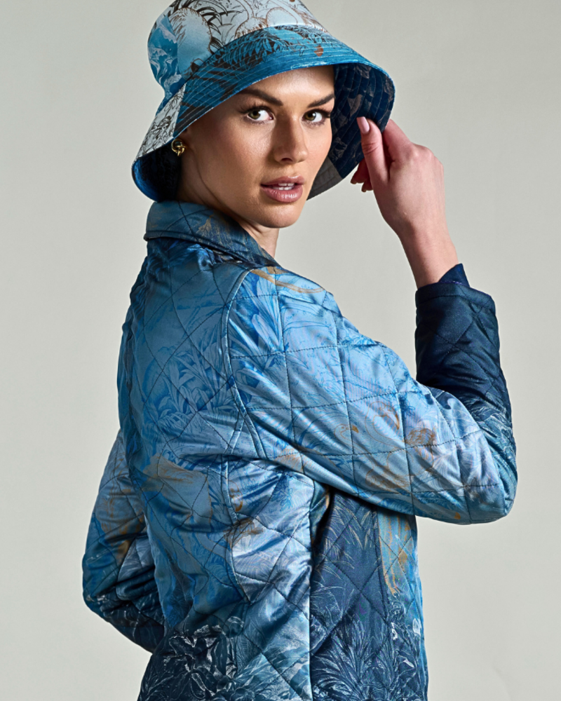 PRINTED COTTON  BUCKET HAT:SAFARI BLUE