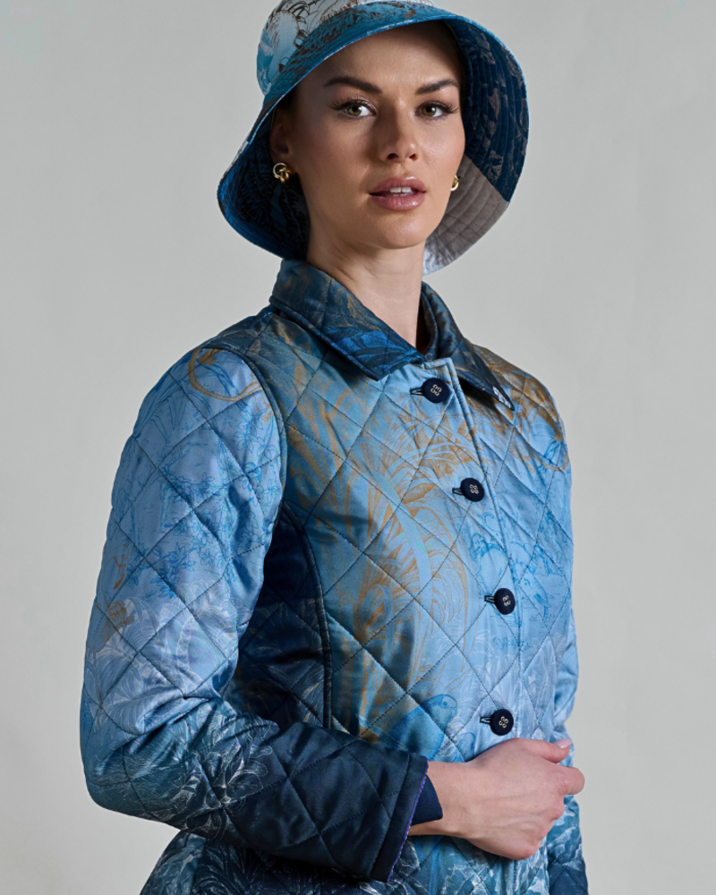 PRINTED COTTON  BUCKET HAT:SAFARI BLUE