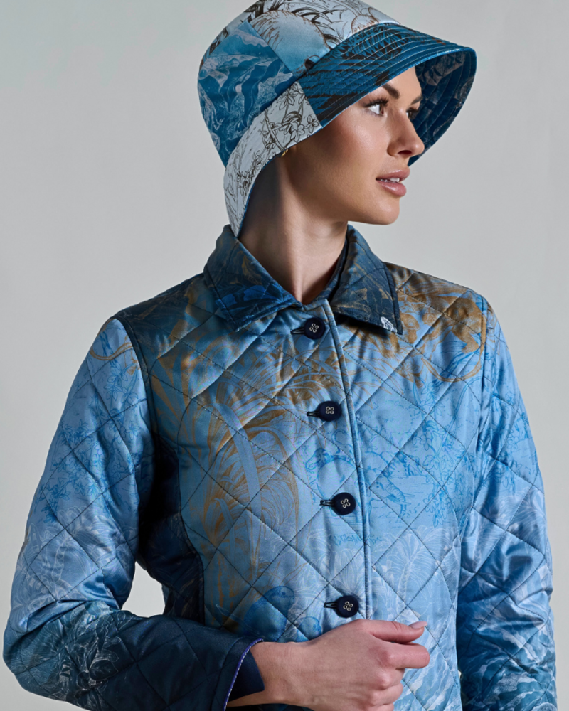 PRINTED COTTON  BUCKET HAT:SAFARI BLUE