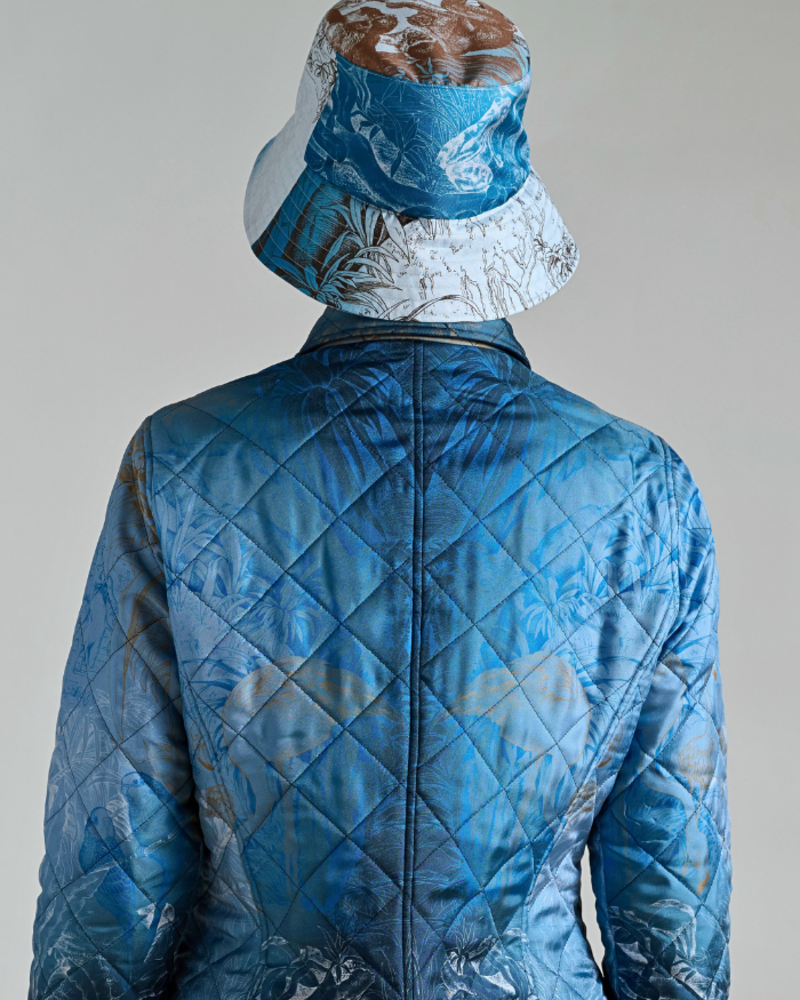 PRINTED COTTON  BUCKET HAT:SAFARI BLUE