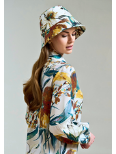 PRINTED SILK BUCKET HAT: SICILY: BEIGE