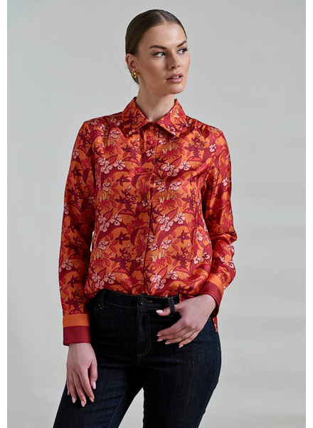 COLLARED SILK PRINTED SHIRT ZANZIBAR ORANGE