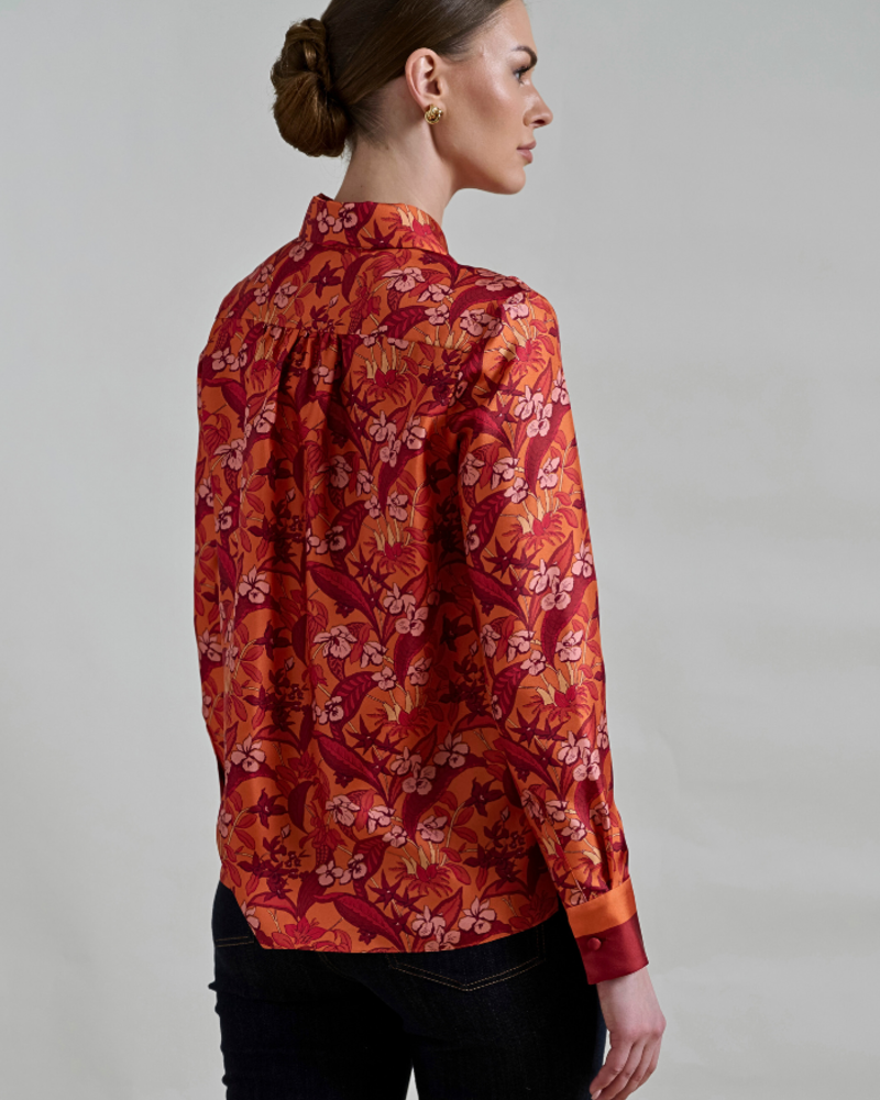 COLLARED SILK PRINTED SHIRT ZANZIBAR ORANGE