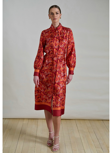 SILK SHIRT DRESS W/ LONG SLEEVES: ZANZIBAR ORANGE