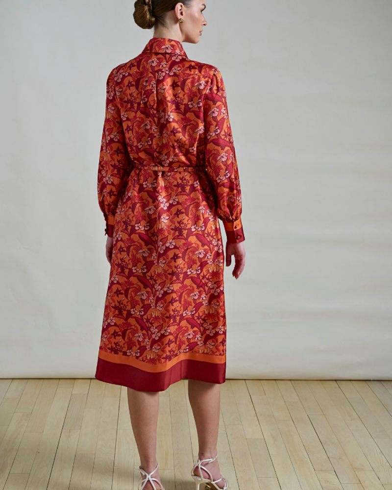 SILK SHIRT DRESS W/ LONG SLEEVES: ZANZIBAR ORANGE