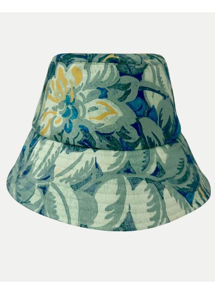 PRINTED SILK BUCKET HAT: CORSICA: GREEN