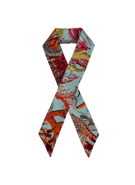 SILK TWILLY: CORAL TURQ- 32" x 3"