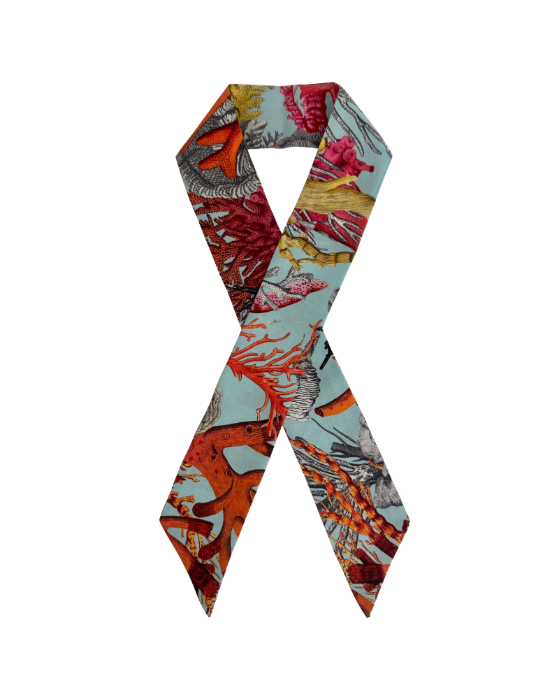 SILK TWILLY: CORAL TURQ- 32" x 3"