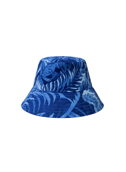 PRINTED SILK BUCKET HAT: CORSICA: BLUE
