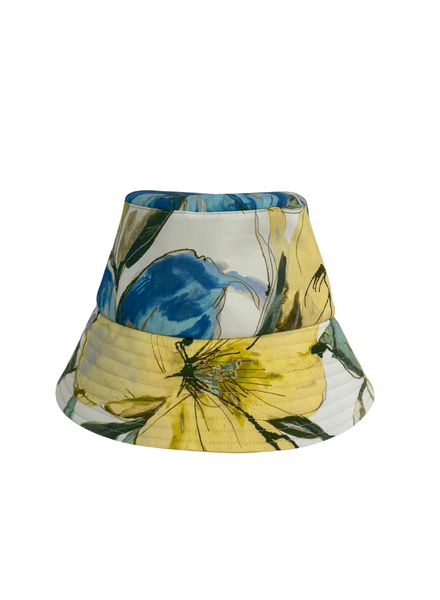 PRINTED SILK BUCKET HAT: SICILY: BLUE