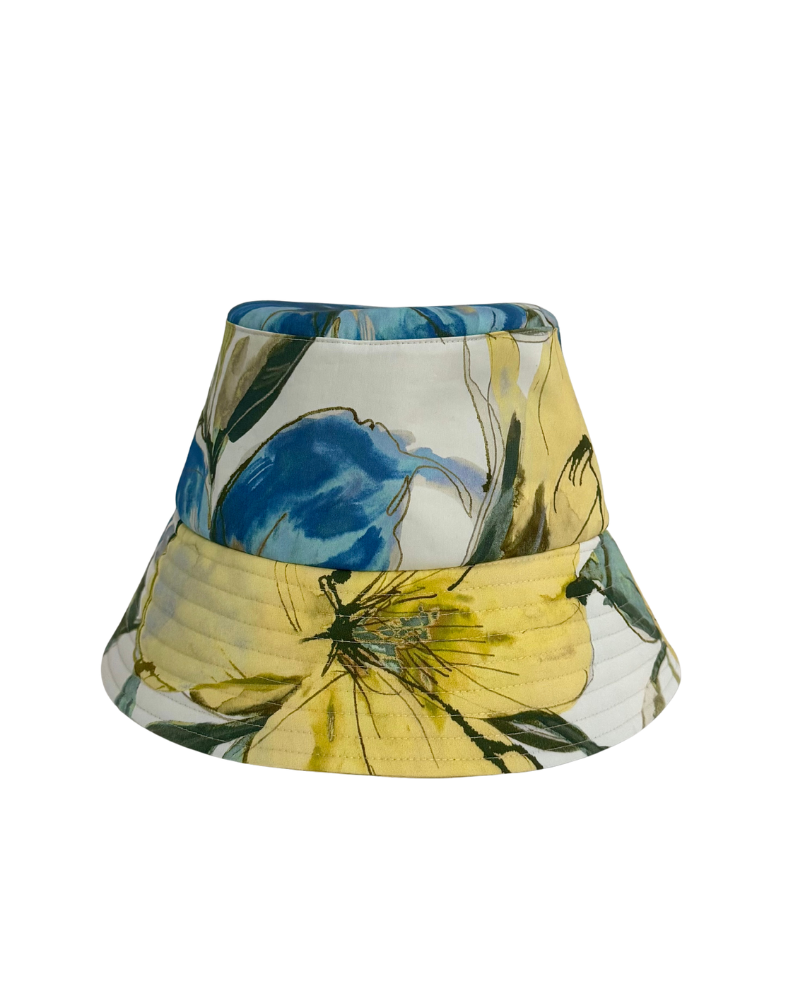 PRINTED SILK BUCKET HAT: SICILY: BLUE