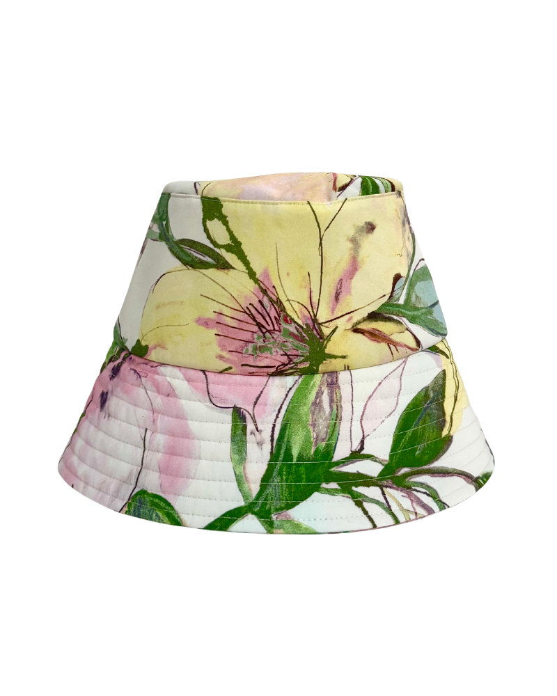 PRINTED COTTON BUCKET HAT: MARGARITA PINK