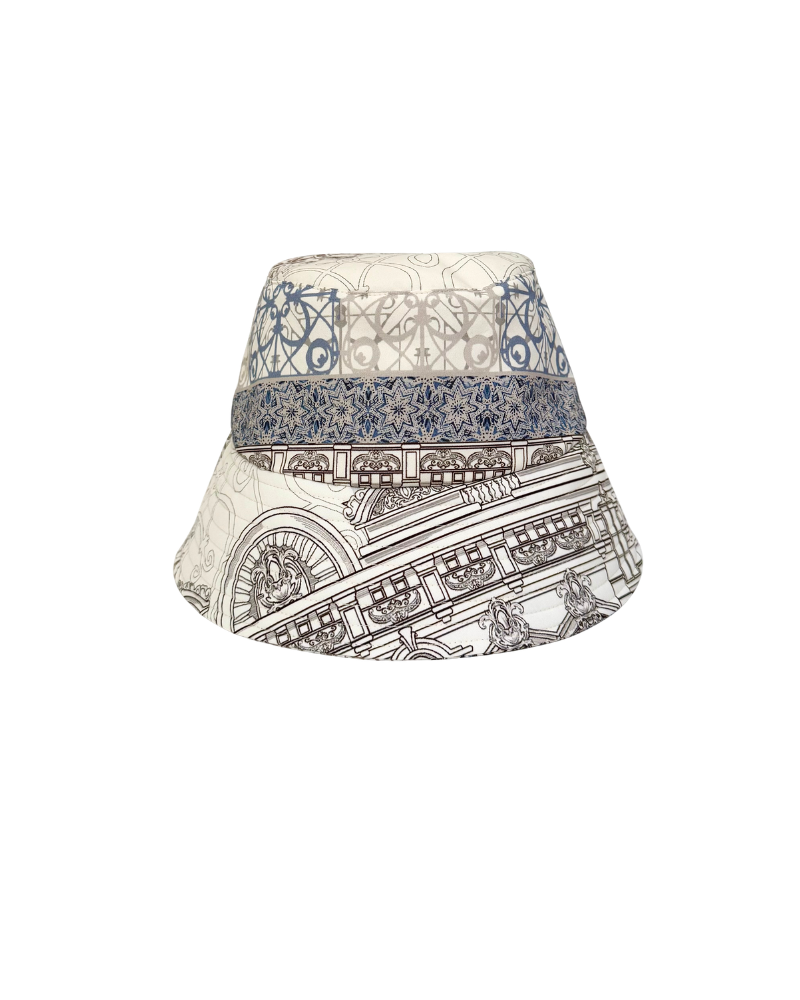PRINTED SILK BUCKET HAT: SEVILLE IVORY